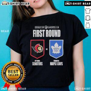 Stylish ladies' tee featuring Ottawa Senators vs Toronto Maple Leafs design for the 2025 Stanley Cup Playoffs.