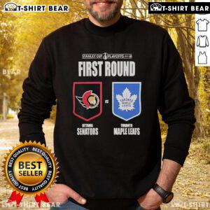 Alt Text: Top Ottawa Senators vs Toronto Maple Leafs 2025 Stanley Cup Playoffs sweatshirt featuring team logos and vibrant colors.