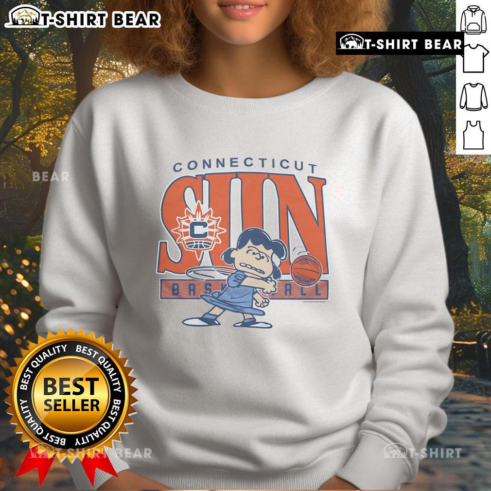 Alt Text: Top Peanuts Lucy X Connecticut Sun sweatshirt featuring vibrant graphics and cozy design for fans and collectors.