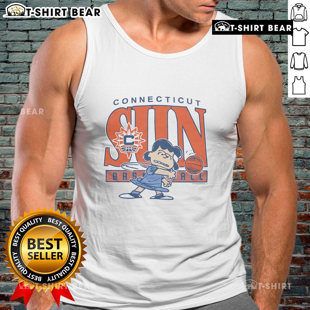 Alt Text: Top Peanuts Lucy X Connecticut Sun tank top featuring vibrant graphics and a stylish design for fans and sports enthusiasts.