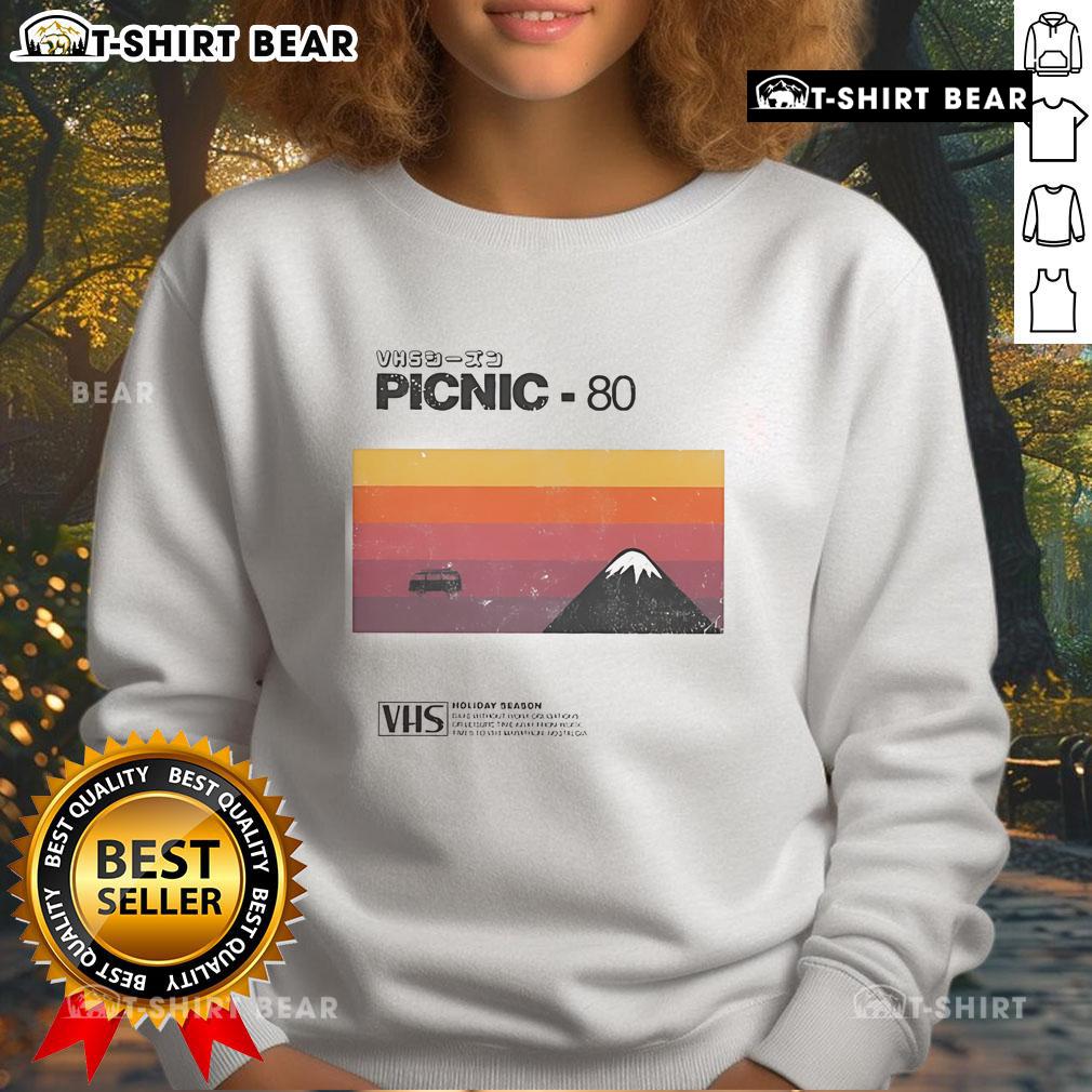 Cozy Top Picnic 80 VHS holiday season sweatshirt, perfect for festive gatherings and winter outings.