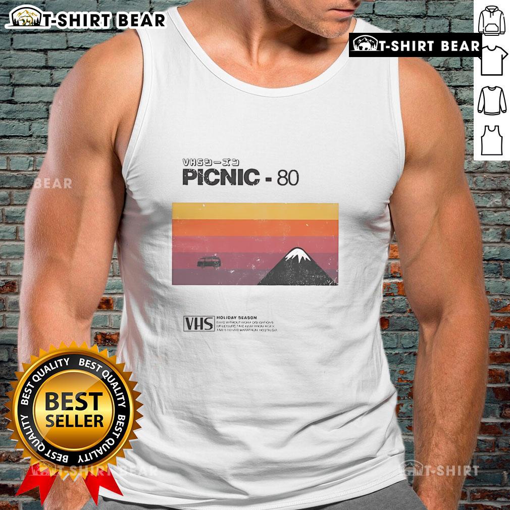 Top Picnic 80 VHS holiday season tank top featuring retro design and vibrant colors, perfect for summer outings.