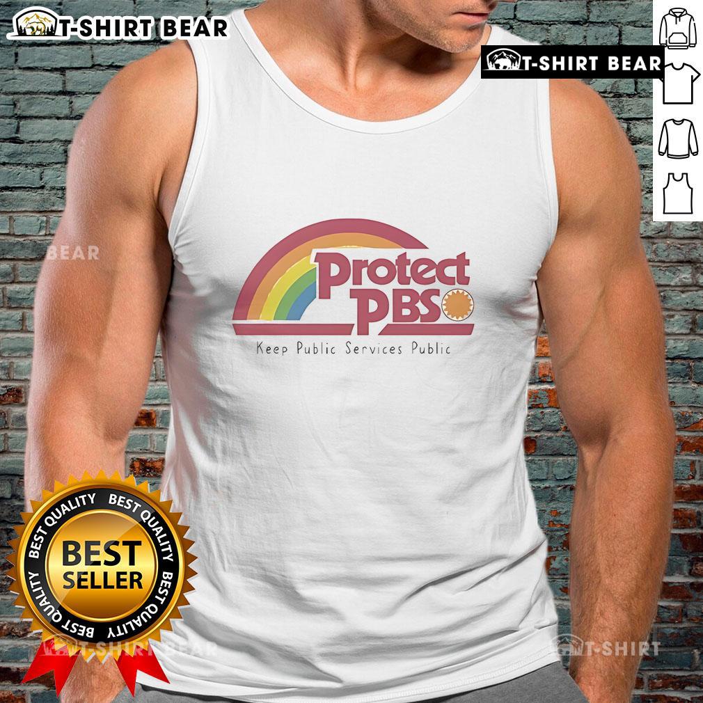 Top Protect PBS Rainbow Keep Public Service tank top featuring vibrant colors and a bold design promoting public service.
