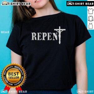 Top Repent Jesus Saves religious ladies tee featuring a vibrant graphic design and inspirational message.