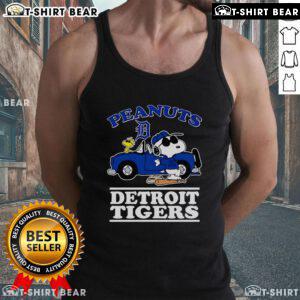 Top Snoopy and Woodstock Peanuts Detroit Tigers tank top featuring vibrant graphics for baseball fans.