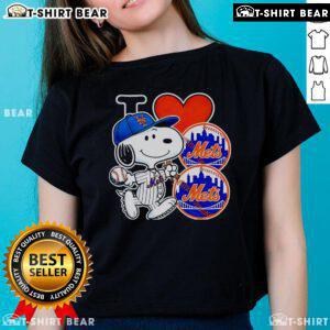 Alt Text: Top Snoopy I Love New York Mets ladies tee featuring a stylish design for female baseball fans.