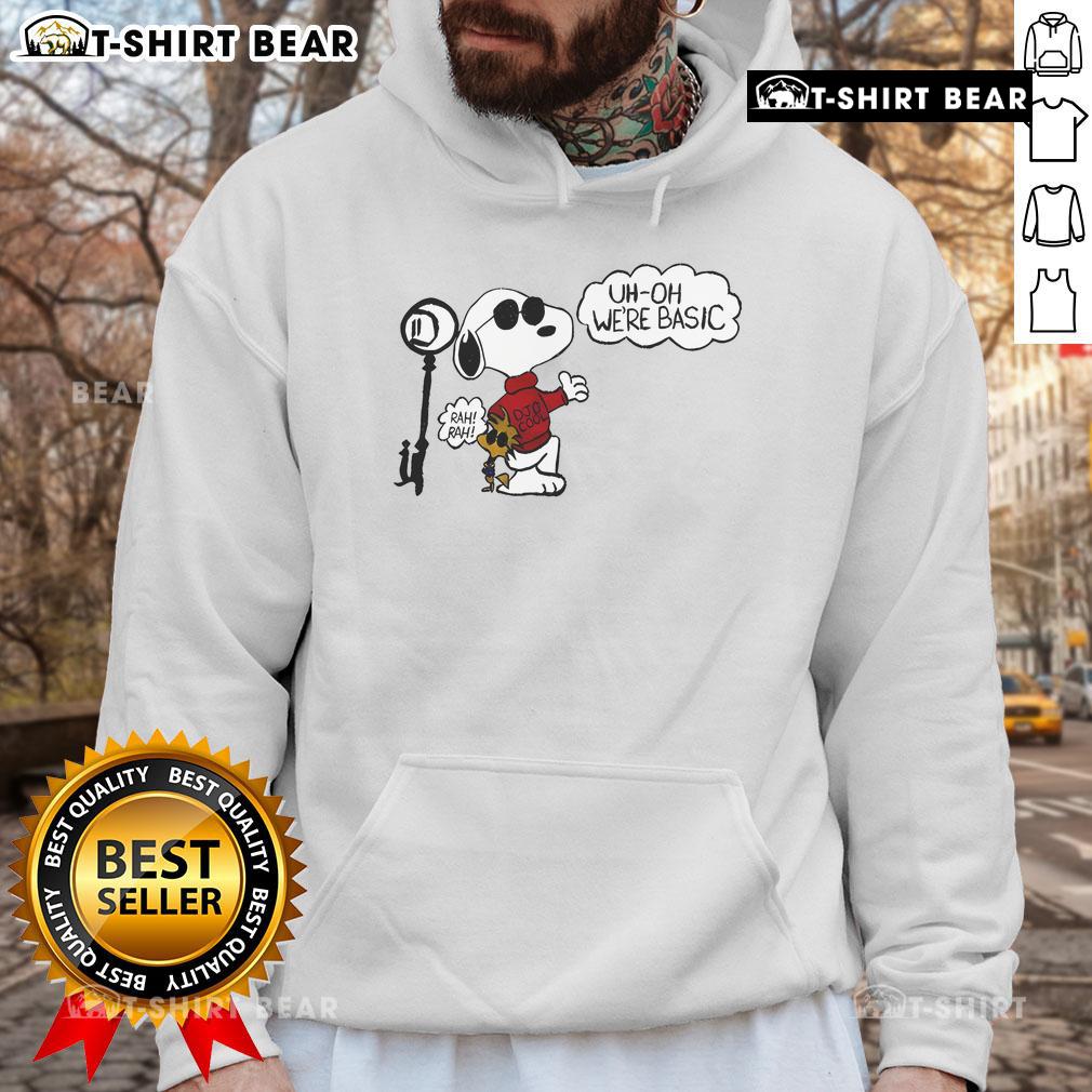 Top Snoopy Uh Oh We're Basic Hoodie featuring a playful Snoopy design, perfect for casual and stylish outfits.