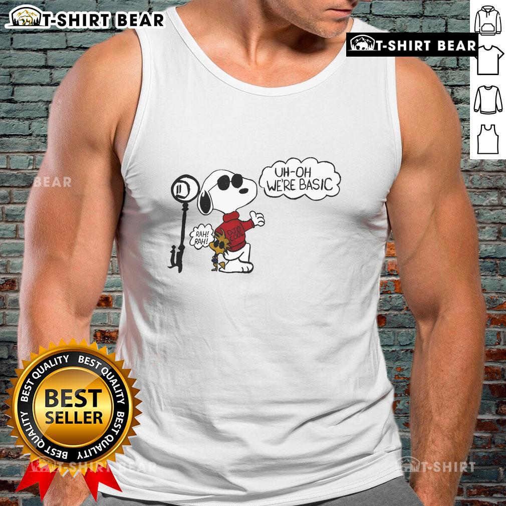 Top Snoopy Uh Oh We're Basic Tank Top featuring playful Snoopy design, perfect for casual summer wear.