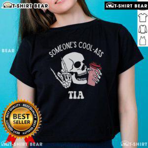 Alt Text: Cool Auntie Club skull skeleton graphic tee for ladies, featuring a stylish design perfect for proud cool aunts.
