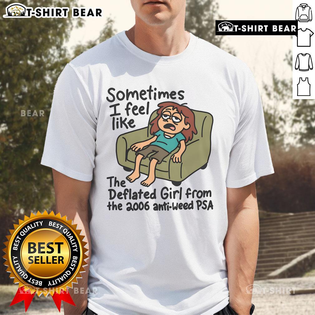 Alt Text: Deflated girl graphic from 2006 anti-weed PSA on a T-shirt, symbolizing feelings of emptiness and struggle.