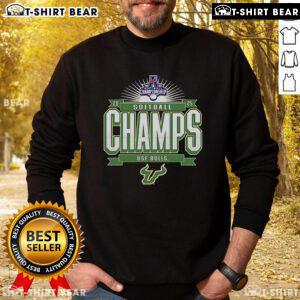 Top South Florida Bulls 2025 AAC Softball Conference Tournament Champions sweatshirt featuring team colors and logo.