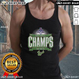 Top South Florida Bulls 2025 AAC Softball Tournament Champions tank top featuring team logo and vibrant colors.