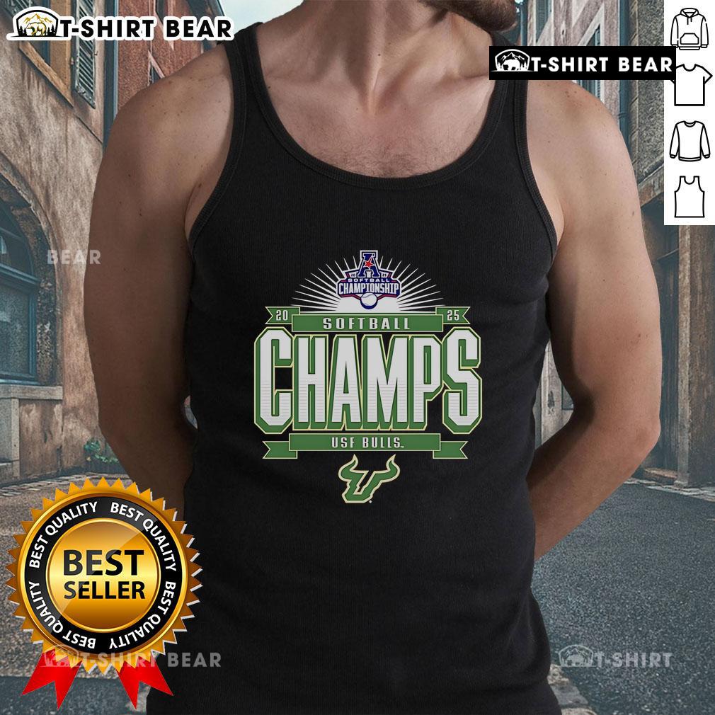 Top South Florida Bulls 2025 AAC Softball Tournament Champions tank top featuring team logo and vibrant colors.