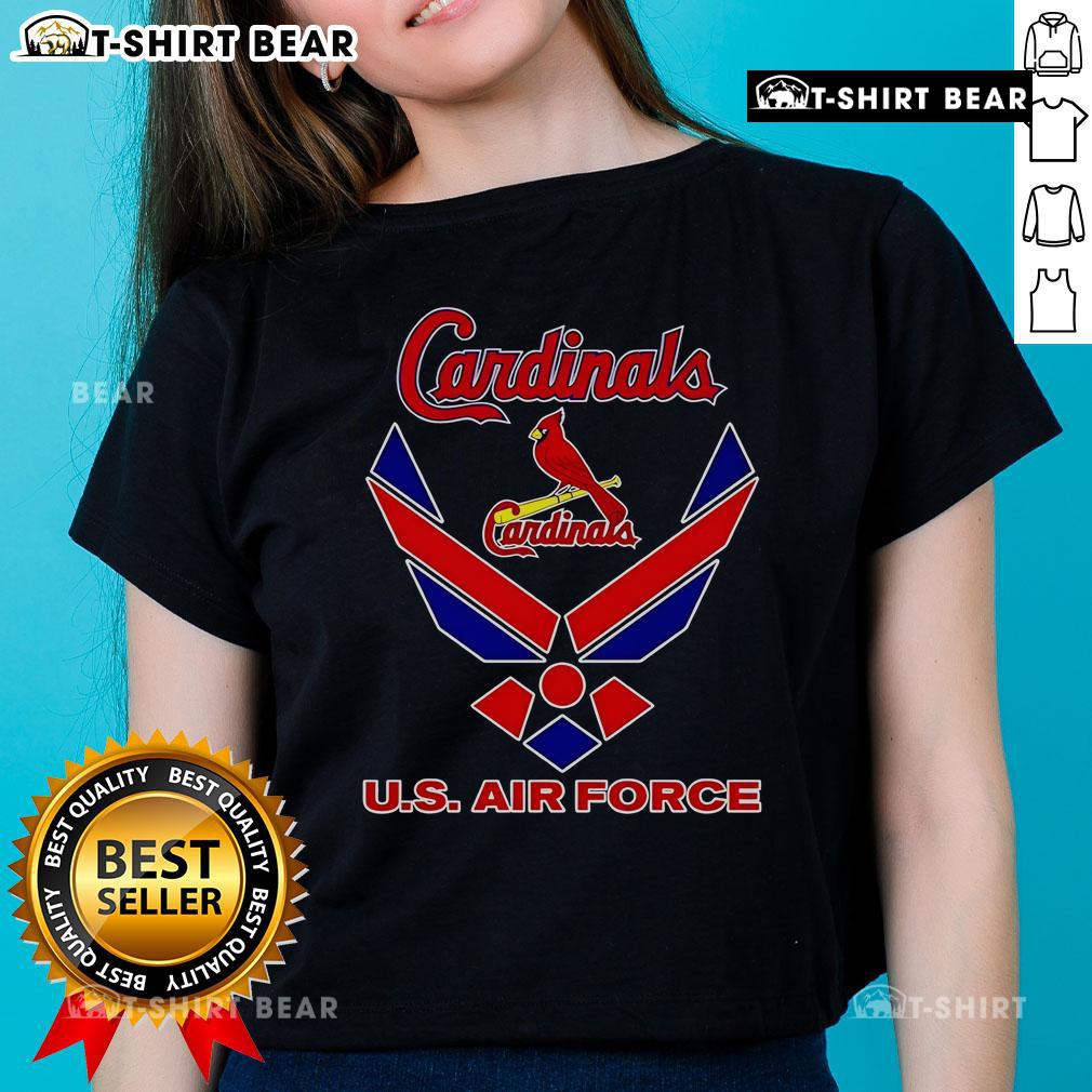 Stylish ladies tee featuring the US Air Force logo and St. Louis Cardinals design for fans and military supporters.