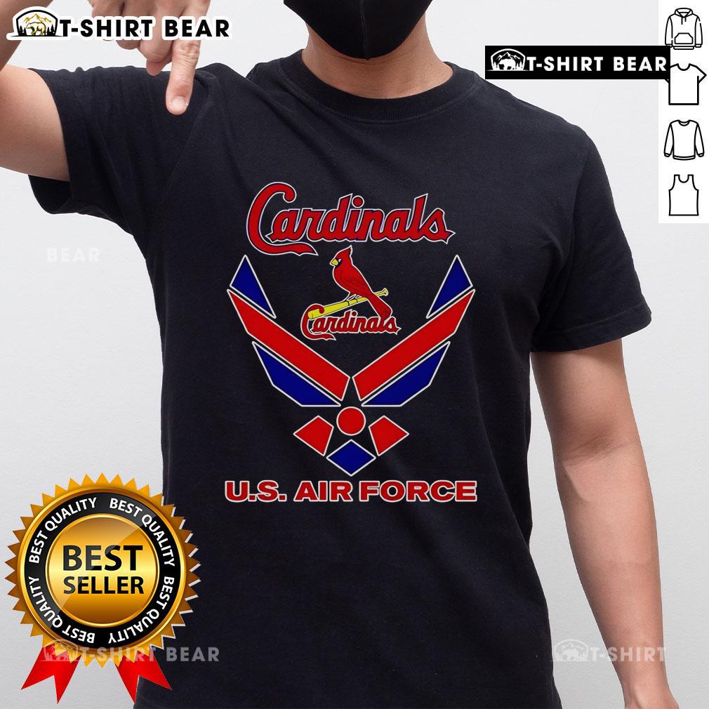 Top St Louis Cardinals US Air Force logo T-shirt featuring a bold design for fans of baseball and military pride.