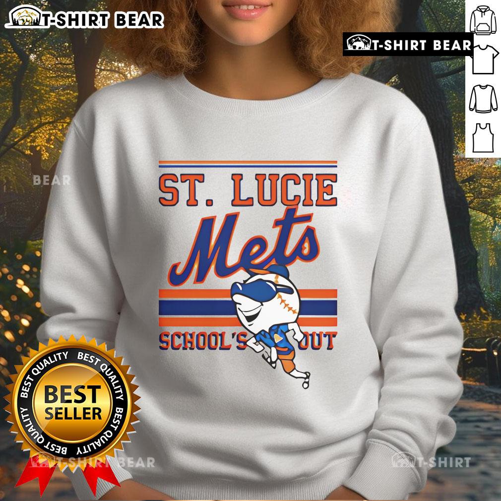 Alt Text: Top St. Lucie Mets School's Out Sweatshirt featuring vibrant team colors and logo, perfect for fans and students.