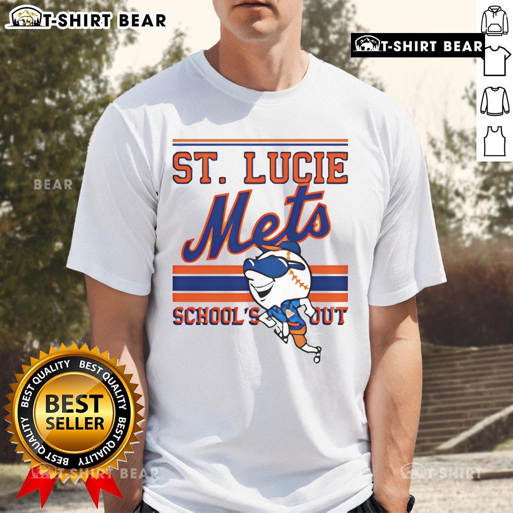 Top St. Lucie Mets Schools Out T-Shirt featuring vibrant team colors and logo, perfect for summer baseball fans.