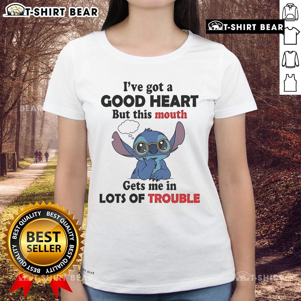 Top Stitch 'I've Got a Good Heart but This Mouth Gets Me in Trouble' Ladies Tee, perfect for witty and fun fashion.