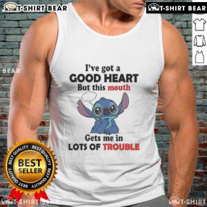 Alt Text: Top Stitch I've Got A Good Heart But This Mouth Gets Me In Lots Of Trouble tank top design in vibrant colors.
