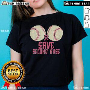 Top Support Save 2nd Base Breast Cancer Ladies Tee featuring a stylish design promoting breast cancer awareness.