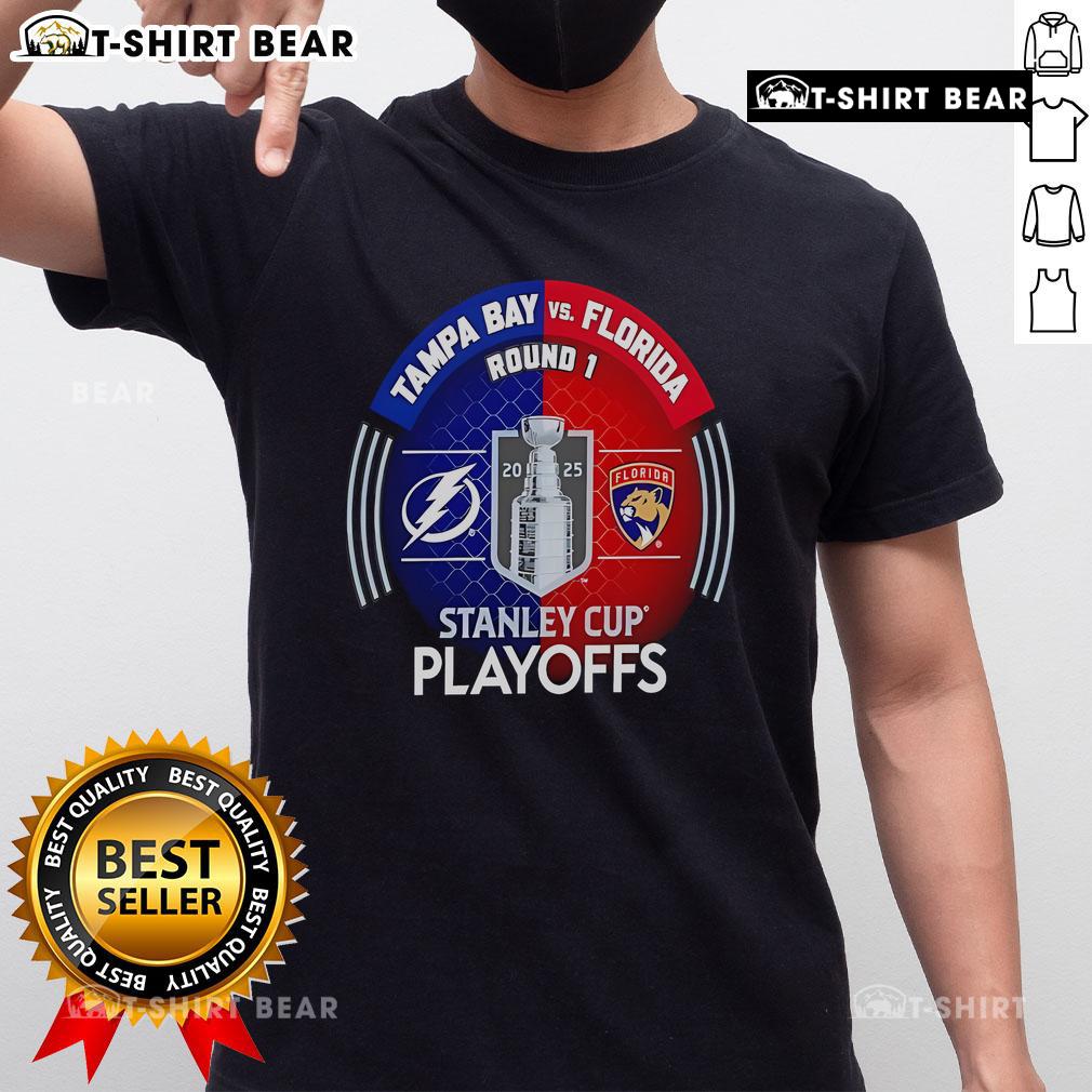 Top Tampa Bay Lightning vs Florida Panthers 2025 Stanley Cup Playoffs T-shirt featuring hockey graphics and team logos.
