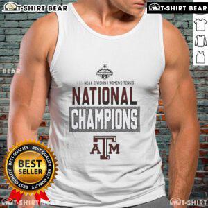 Top Texas A&M Aggies 2025 NCAA DI Women's Tennis National Champions tank top featuring bold team graphics and colors.