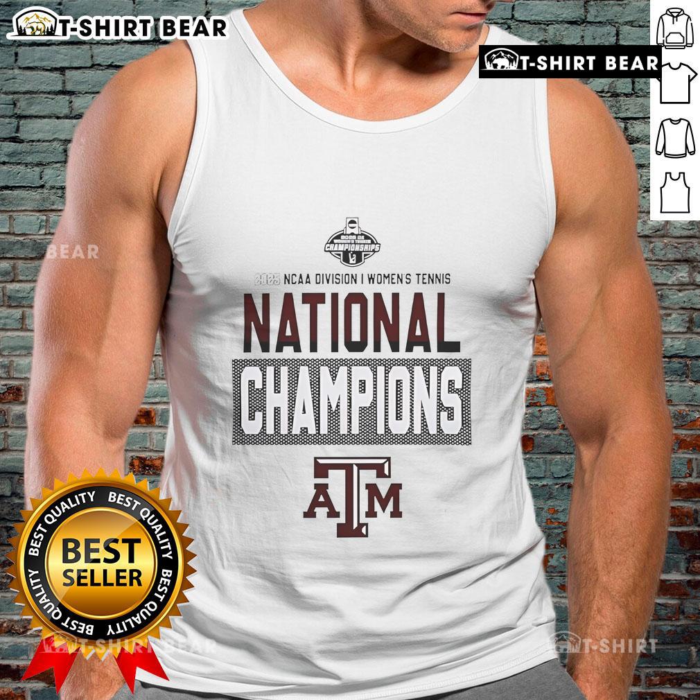 Top Texas A&M Aggies 2025 NCAA DI Women's Tennis National Champions tank top featuring bold team graphics and colors.