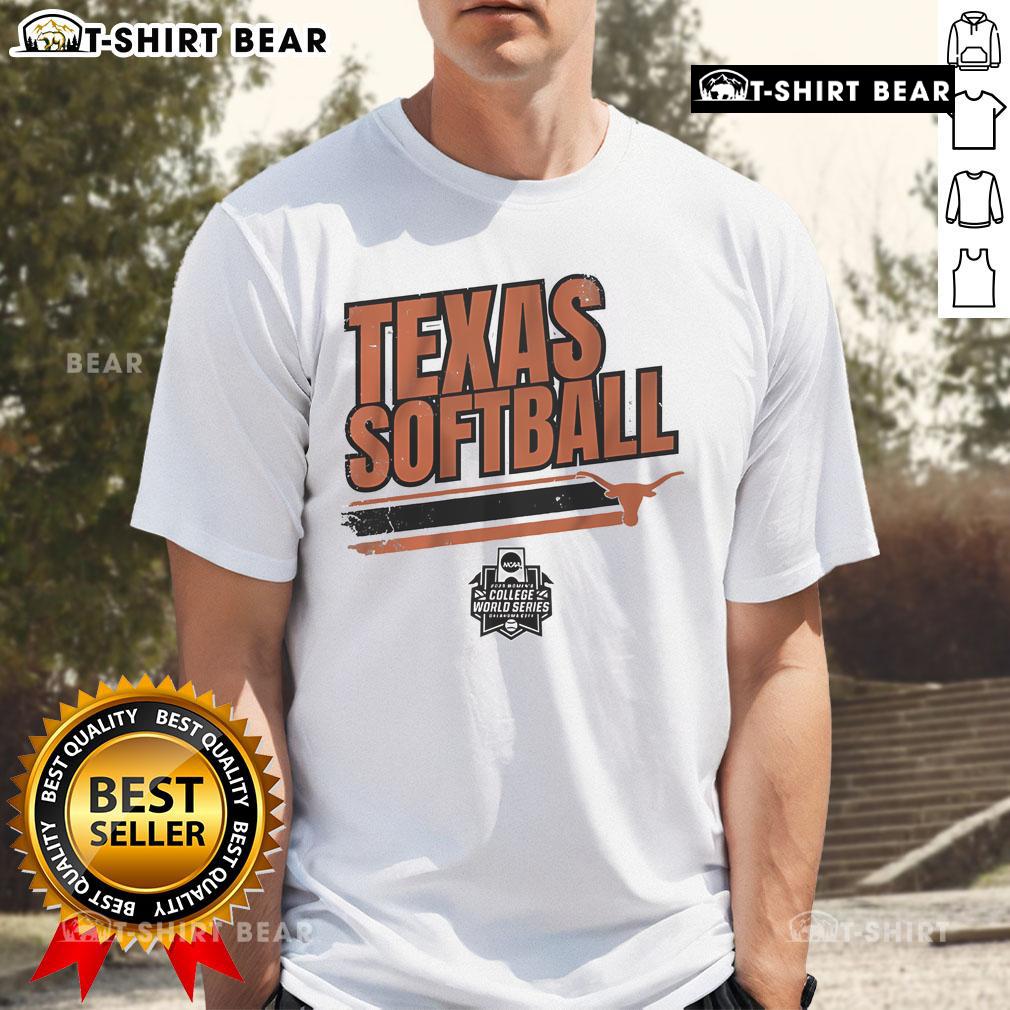 Top Texas Softball Women's College World Series stripe t-shirt featuring team colors and logo, perfect for fans.