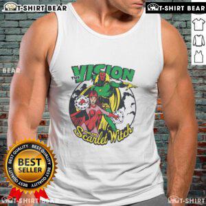 Stylish Top The Vision and The Scarlet Witch tank top featuring vibrant graphics, perfect for Marvel fans.