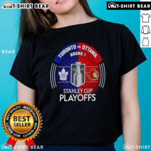 Top Toronto Maple Leafs vs Ottawa Senators 2025 Stanley Cup Playoffs ladies tee showcasing team spirit in a stylish design.