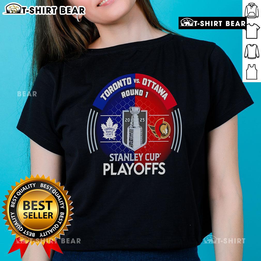Top Toronto Maple Leafs vs Ottawa Senators 2025 Stanley Cup Playoffs ladies tee showcasing team spirit in a stylish design.