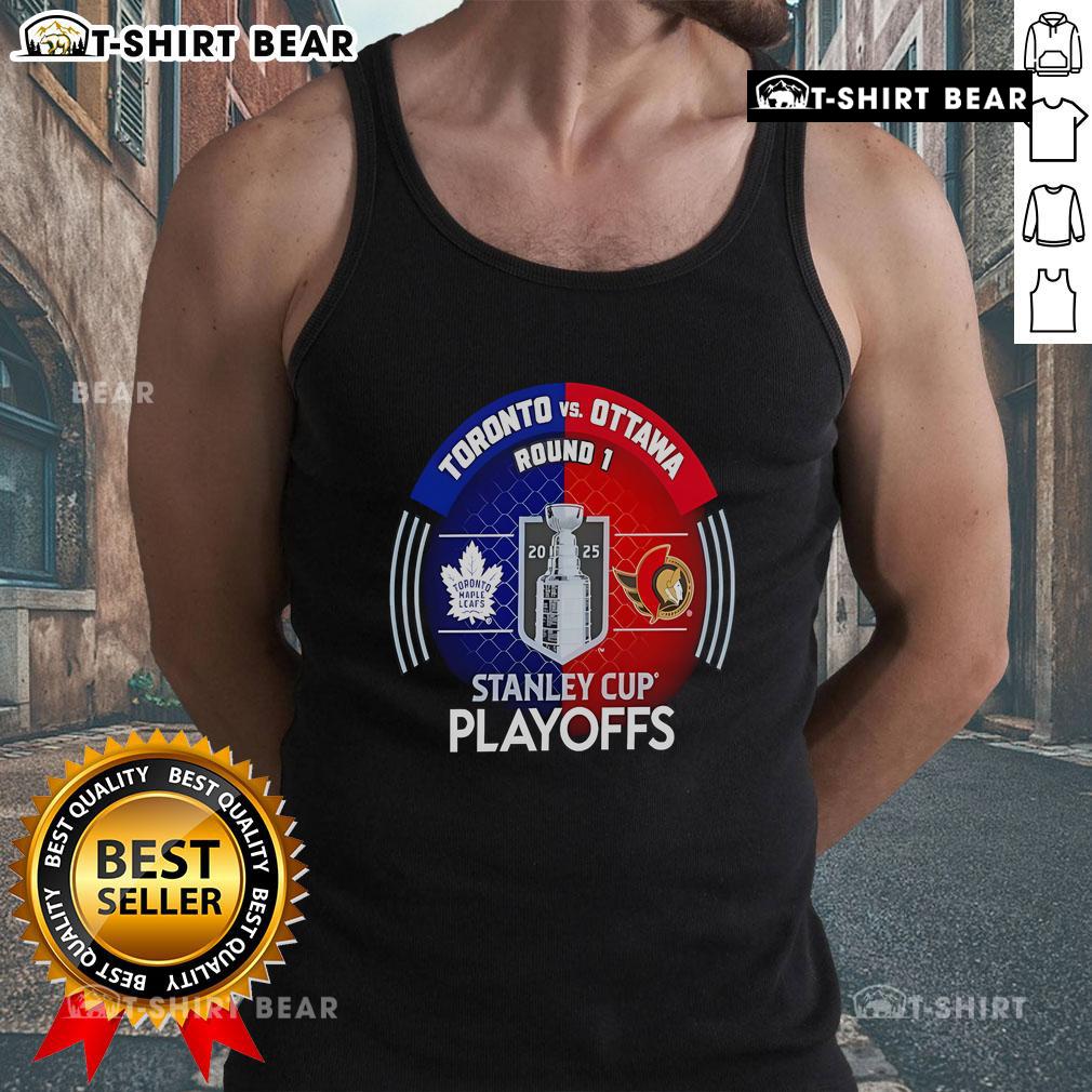 Top Toronto Maple Leafs vs Ottawa Senators 2025 Stanley Cup Playoffs matchup on a hockey tank top design.