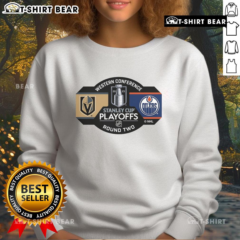 Top Vegas Golden Knights 2025 Stanley Cup Playoffs Round 2 Dueling Pin Sweatshirt showcasing team pride and playoff spirit.