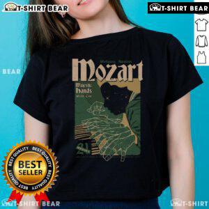 Stylish ladies tee featuring 'Rock Me Amadeus' design, celebrating Wolfgang Amadeus Mozart's iconic music and legacy.