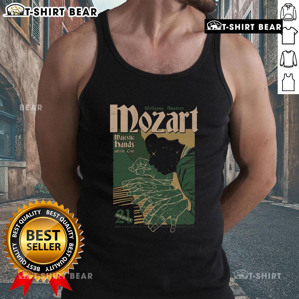 Alt Text: Stylish 'Rock Me Amadeus' tank top featuring Wolfgang Amadeus Mozart design, perfect for music lovers and fans.