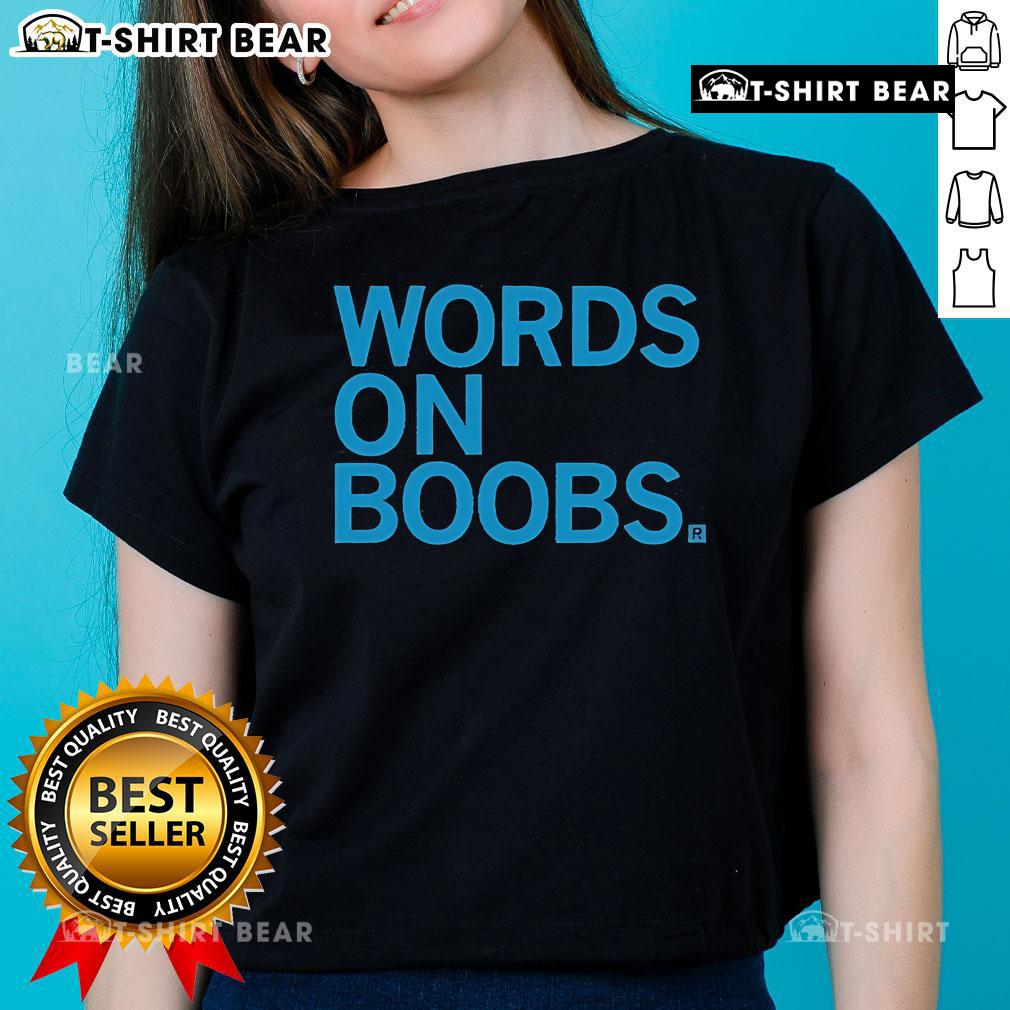 Trendy ladies tee featuring playful top words about boobs, perfect for casual wear and expressing fun personality.