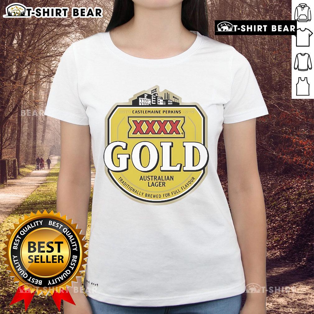 Top XXXX Beer Gold Australian Lager logo on a ladies tee, showcasing traditional brewing for full flavor.