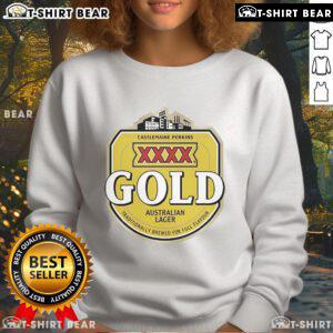 Alt Text: Top XXXX Beer Gold Australian Lager sweatshirt featuring Castlemaine Perkins logo, traditionally brewed for full flavor.