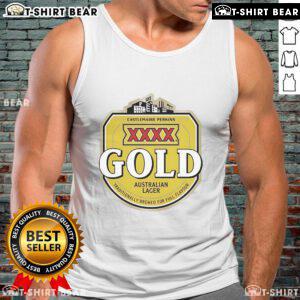 Top XXXX Beer Gold Australian Lager logo on a tank top, showcasing traditional brewing for full flavor.