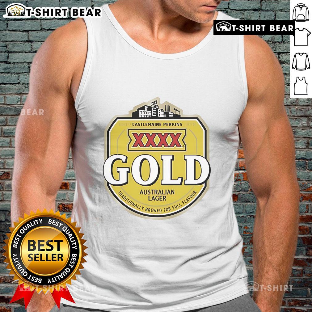 Top XXXX Beer Gold Australian Lager logo on a tank top, showcasing traditional brewing for full flavor.