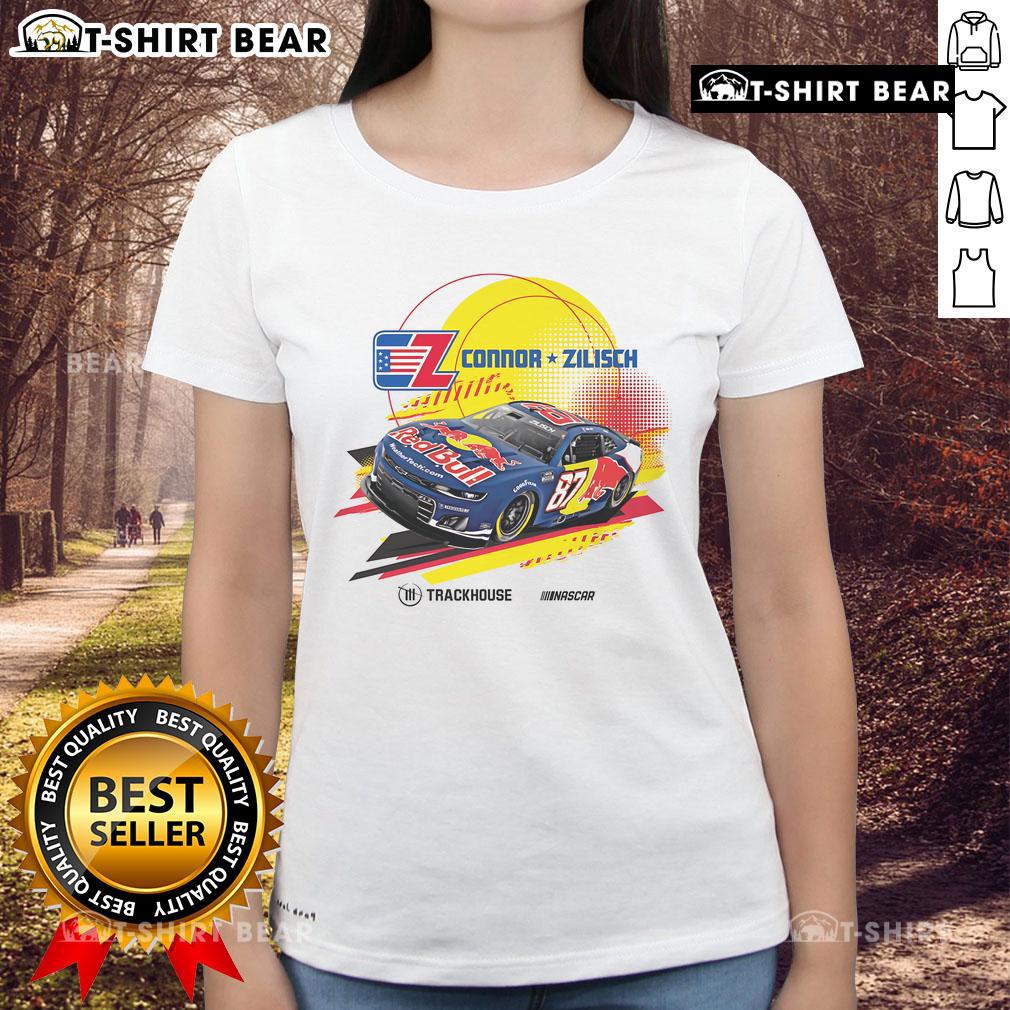 Awesome Connor Zilisch 87 CotA Red Bull Trackhouse NASCAR ladies tee featuring vibrant design and racing spirit.