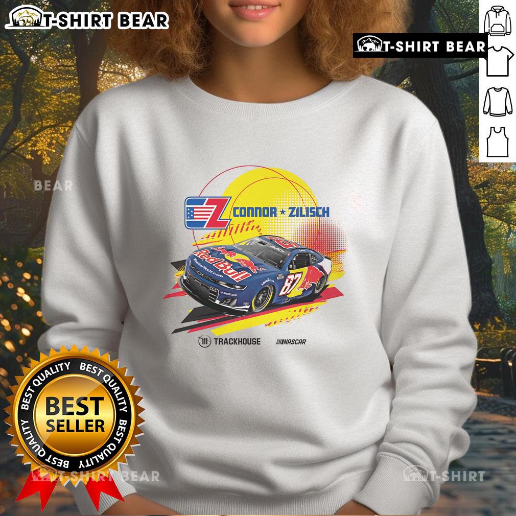 Alt Text: Awesome Connor Zilisch 87 CotA Red Bull Trackhouse NASCAR sweatshirt featuring vibrant colors and race-inspired design.