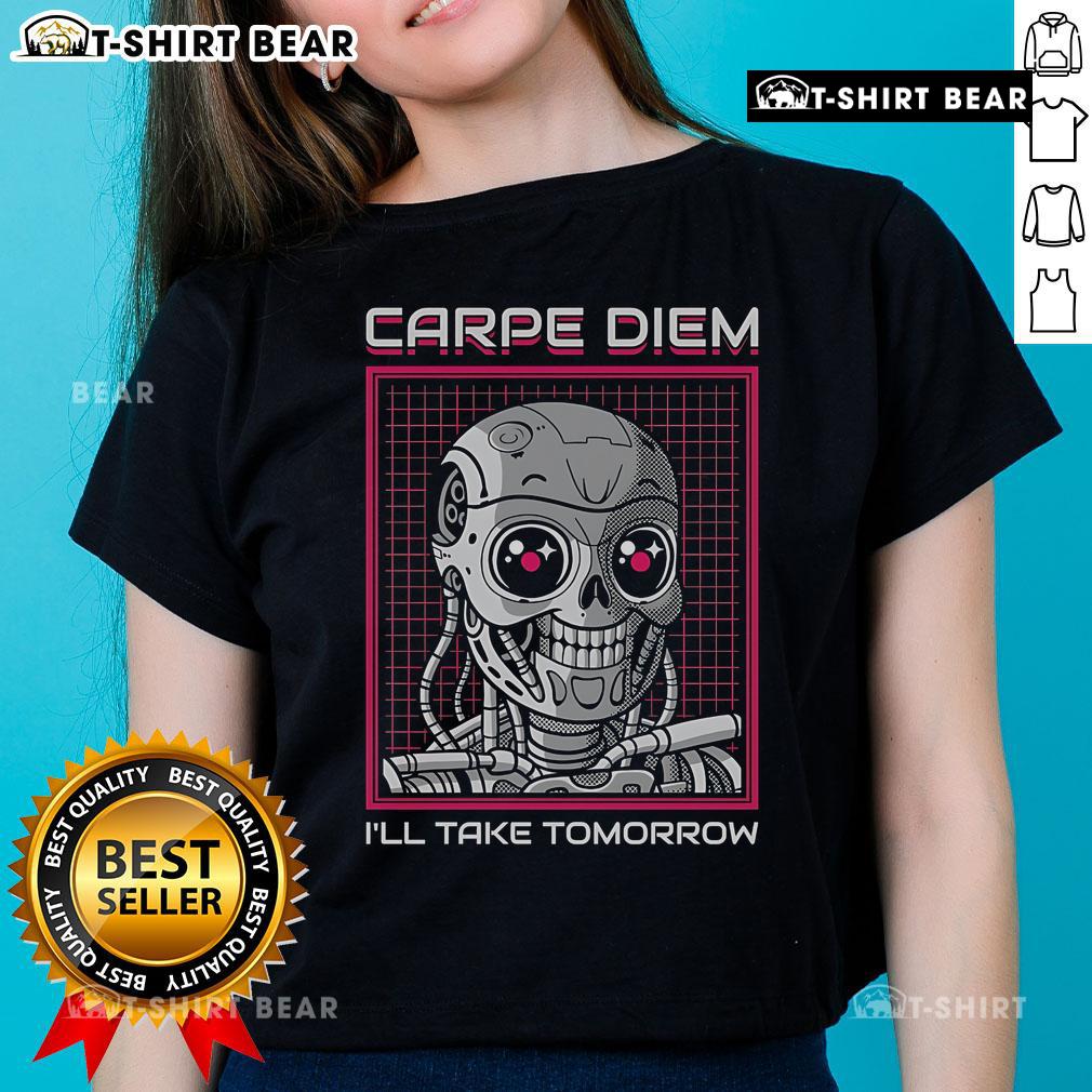 Alt Text: Awesome Rise Of The Cute Machine Carpe Diem Ladies Tee featuring a vibrant design and stylish fit for everyday wear.