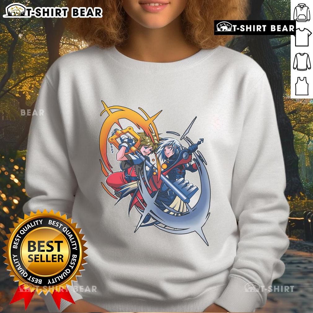 Awesome Sora vs Riku rival battle Kingdom Hearts keyblade duel sweatshirt showcasing epic character showdown.