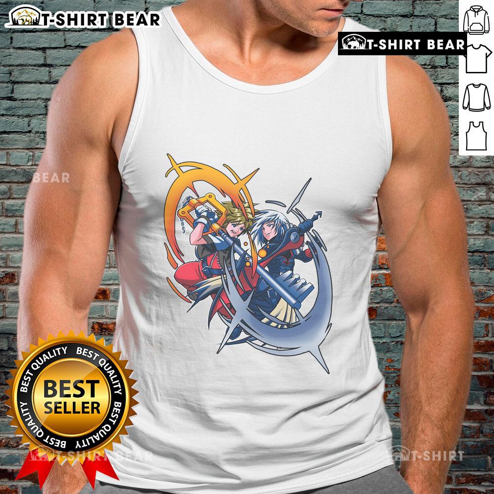 Awesome Sora vs Riku rivalry battle in Kingdom Hearts featuring Keyblade duel on a stylish tank top design.