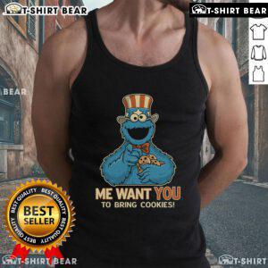 Cute Cookie Monster wearing a tank top saying Me Want You To Bring Cookies perfect for cookie lovers!