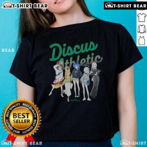 Cute and funny blue Archive discus graphic on an athletic ladies tee, perfect for casual and sporty outfits.