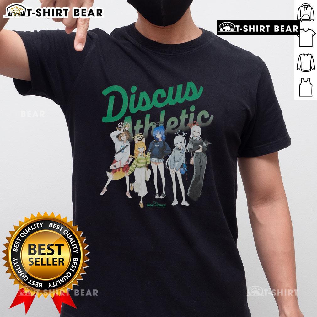 Alt Text: Cute funny blue Archive Discus athletic t-shirt featuring a playful design, perfect for casual wear or workouts.