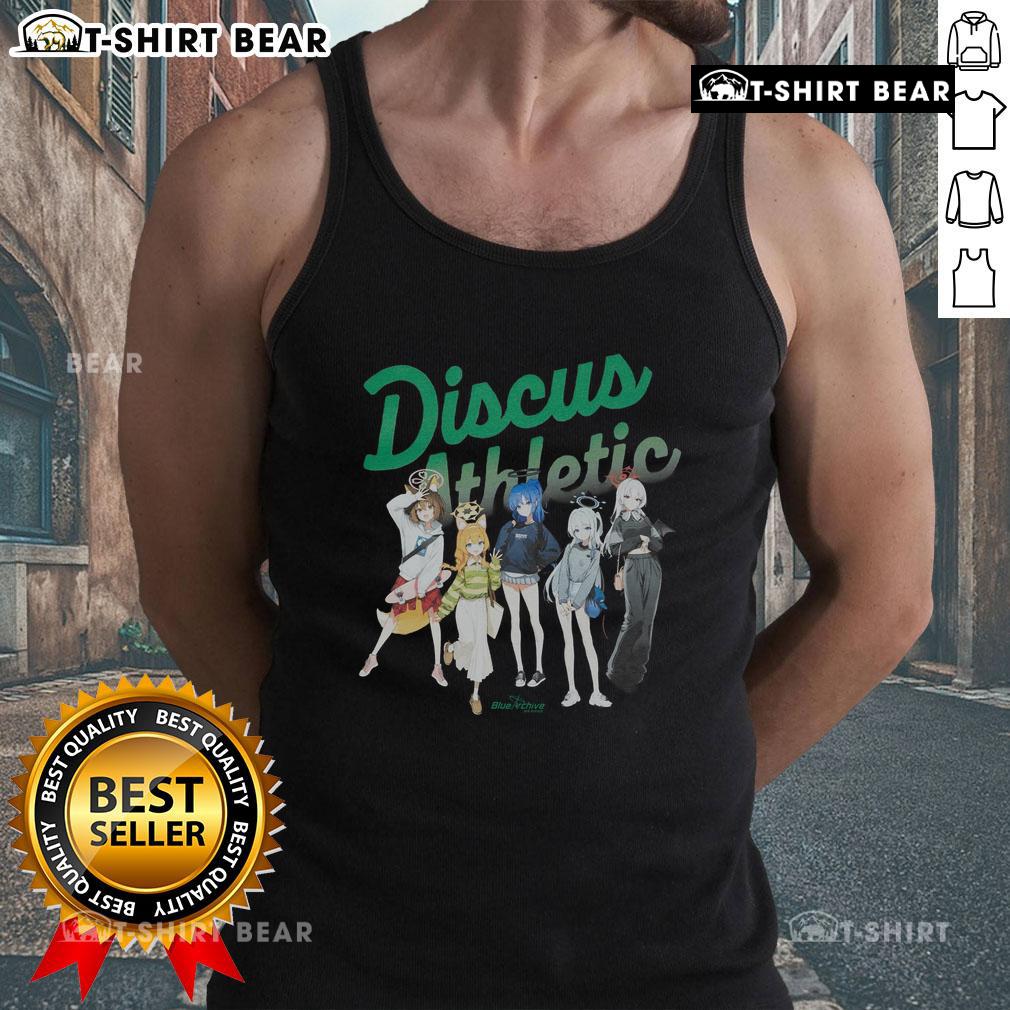 Alt Text: Cute and funny blue archive discus athletic tank top, perfect for casual workouts and stylish summer outings.