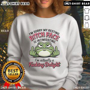 Funny frog sweatshirt with 'I'm Sorry My Resting Bitch Face is Intimidating' design, perfect for quirky fashion lovers.